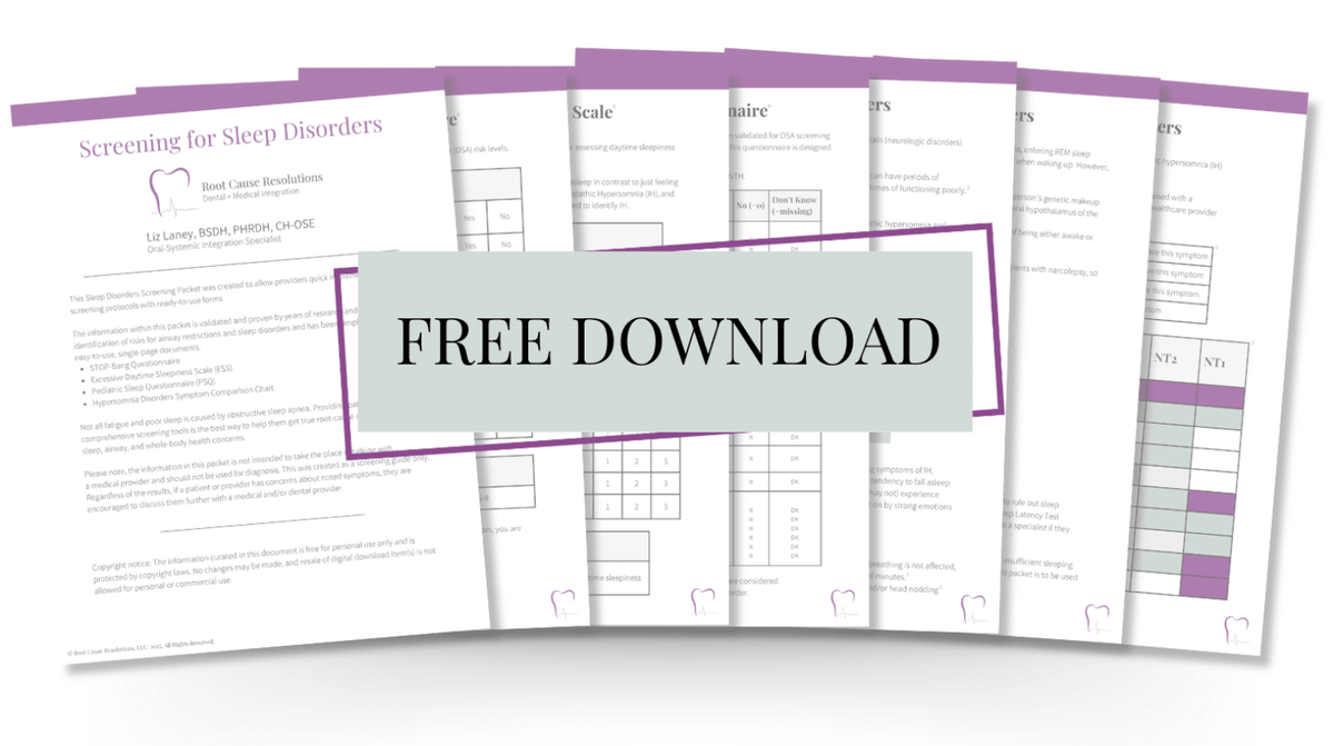 Free download text overlay on a set of printed forms from the Screening for Sleep Disorders document with a white background